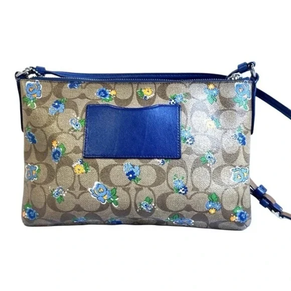 Coach Floral Signature Khaki Blue Canvas Leather Crossbody Swingpack Bag - Picture 6 of 7